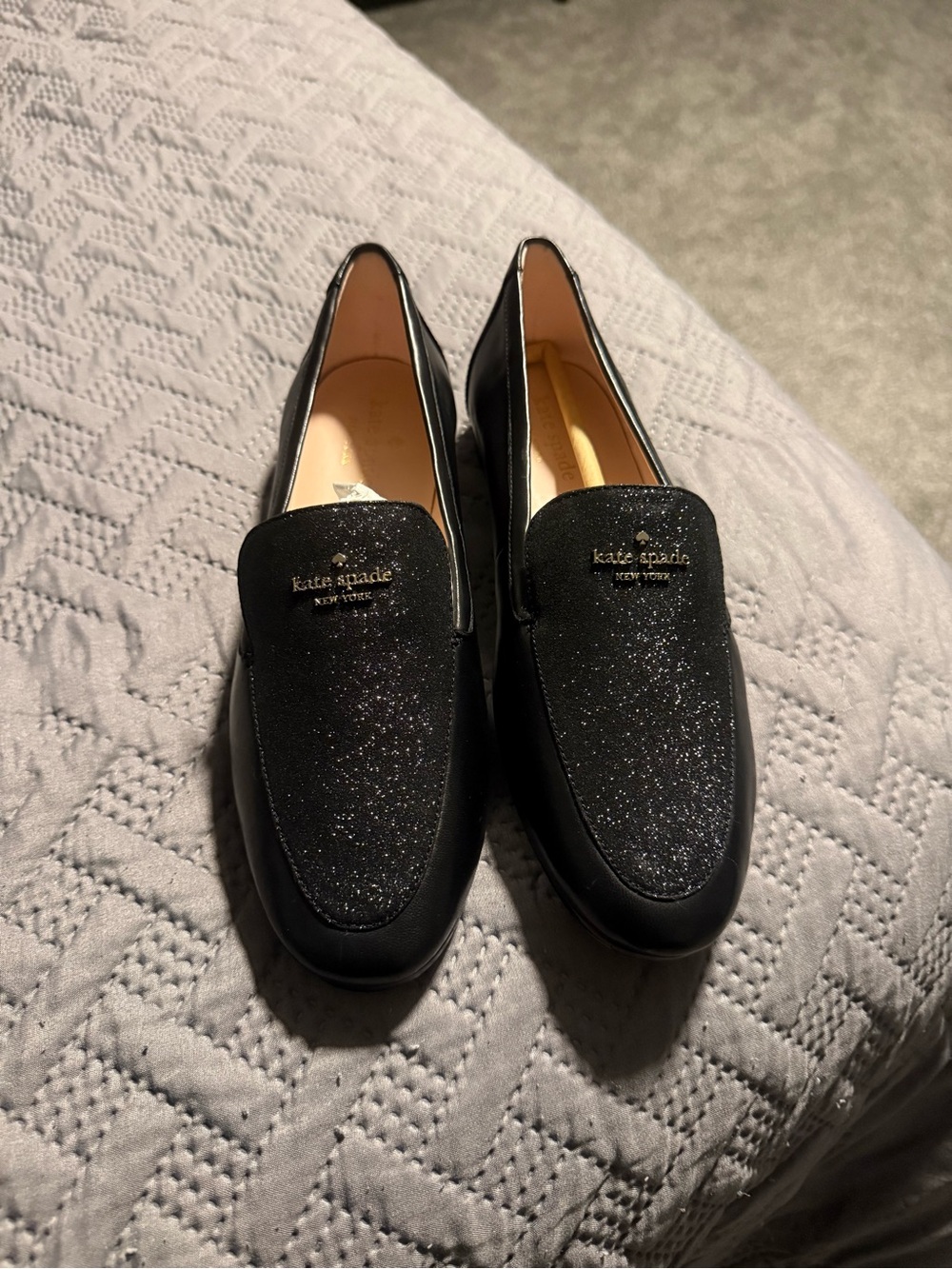 kate spade Black Glitter Slip-On Loafers